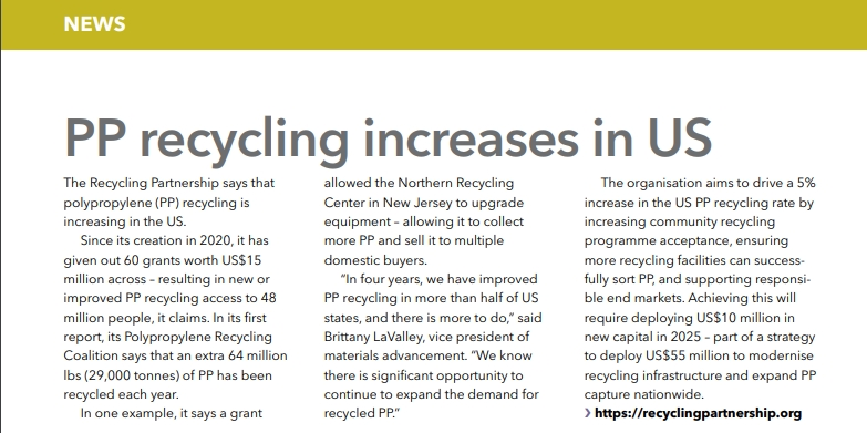 Méaduithe ar athchúrsáil PP i SAM